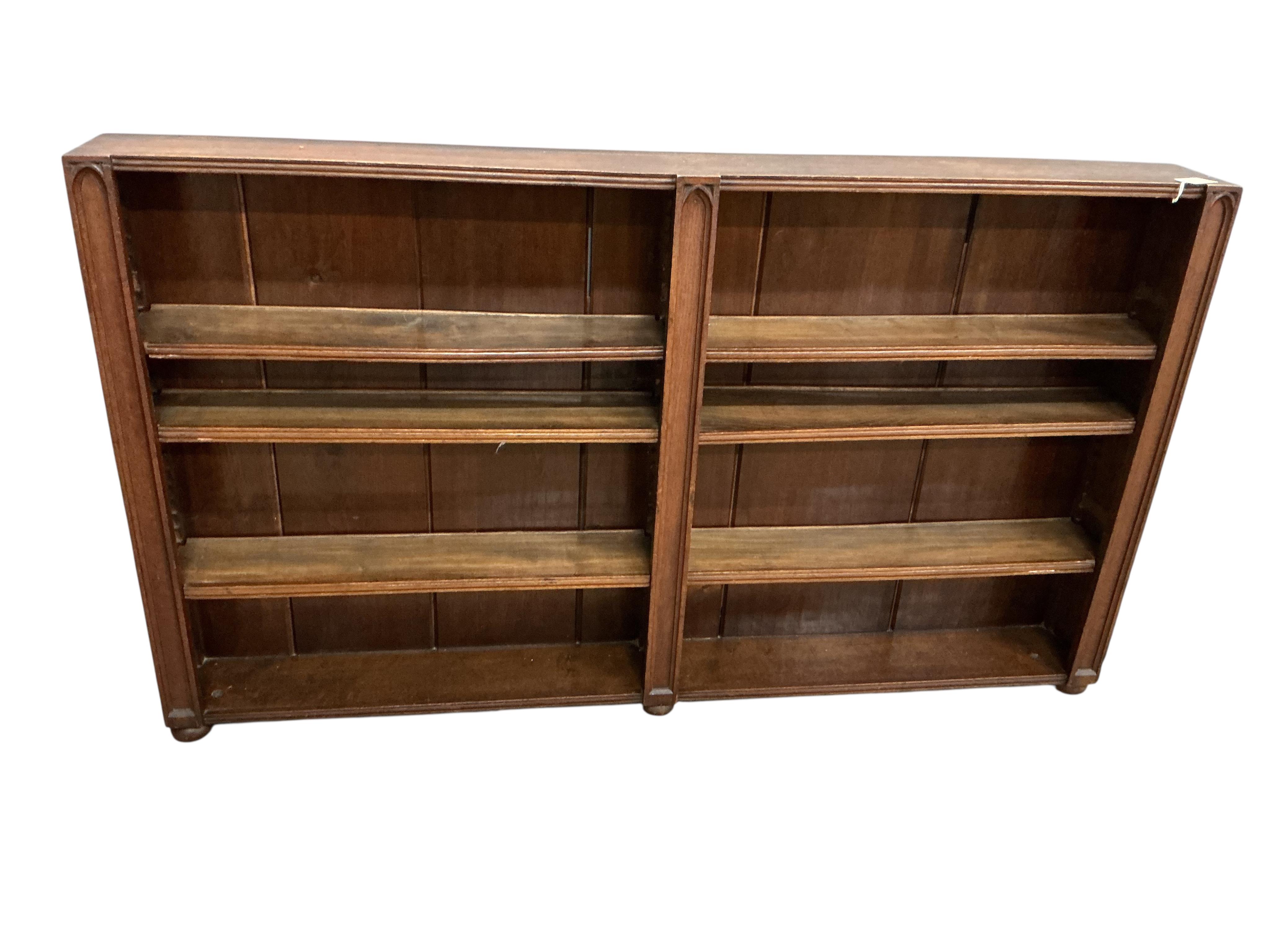 A Victorian mahogany open bookcase, (adapted), width 169cm, depth 18cm, height 98cm